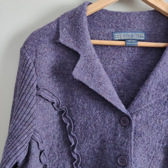 Herman Geist Purple Pure Wool Collared Button Sweater Jacket Size Small - Picture 6 of 11